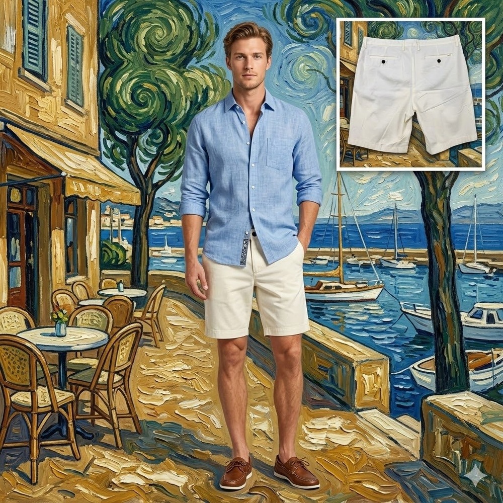 Michael Kors Mens Cream Chino Shorts Size 36 KR0301J3DR Off White Cotton Stretch